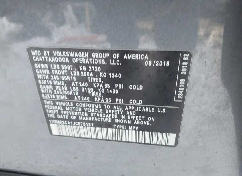 2018 VOLKSWAGEN Atlas Used VIN 1V2MR2CA1JC578131 – side profile