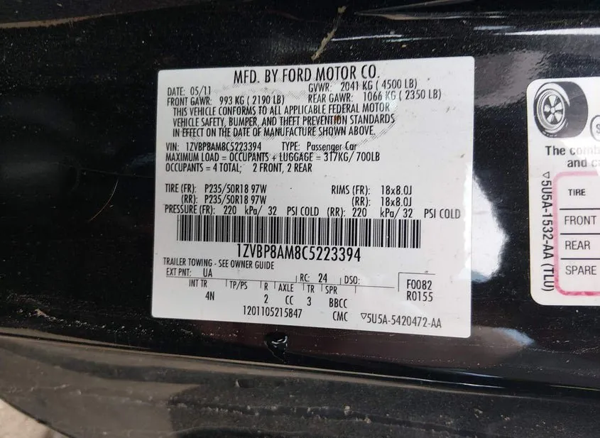 2012 FORD MUSTANG Used VIN 1ZVBP8AM8C5223394 – rear exterior
