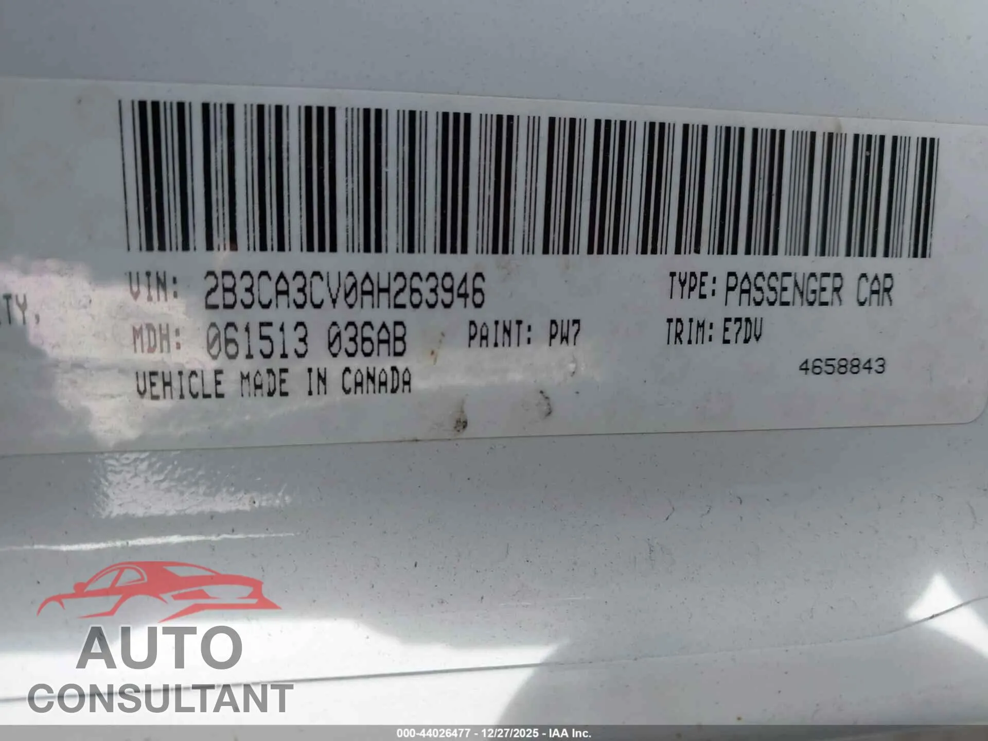 2010 DODGE CHARGER Damaged VIN 2B3CA3CV0AH263946 – trunk area 2010 DODGE CHARGER Damaged VIN 2B3CA3CV0AH263946 – trunk area
