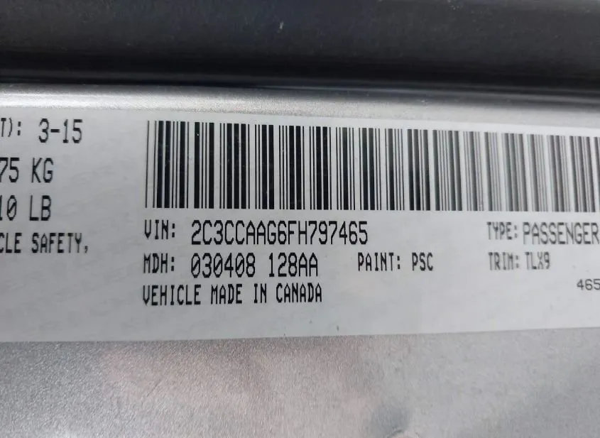 2015 CHRYSLER 300 Used VIN 2C3CCAAG6FH797465 – side profile