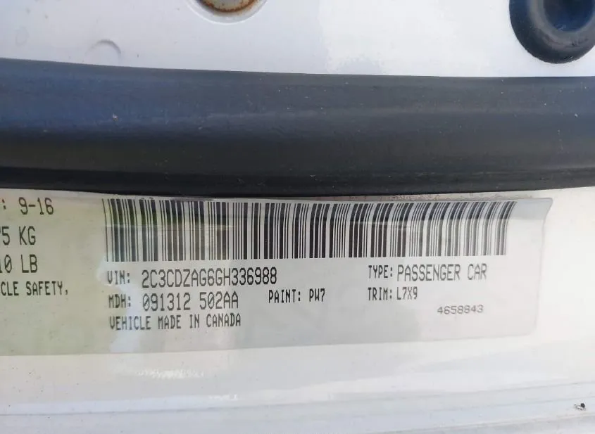 2016 DODGE CHALLENGER Used VIN 2C3CDZAG6GH336988 – trunk area