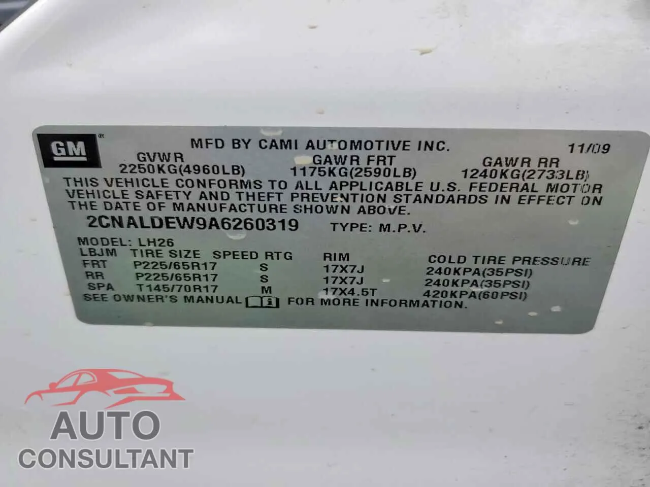 2010 CHEVROLET EQUINOX Damaged VIN 2CNALDEW9A6260319 – photo 13 2010 CHEVROLET EQUINOX Damaged VIN 2CNALDEW9A6260319 – photo 13