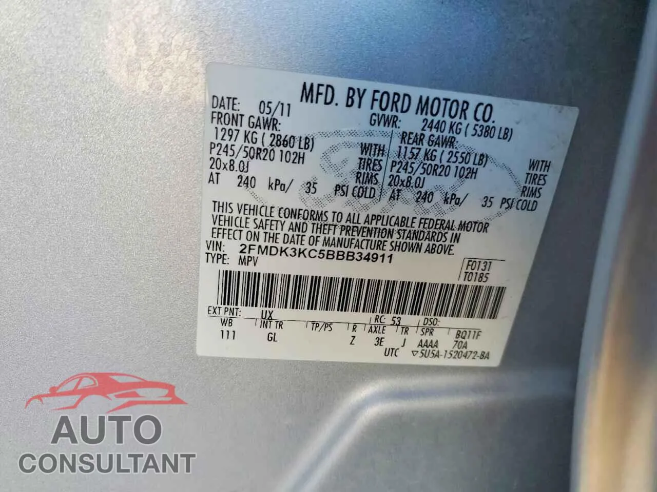 2011 FORD EDGE Damaged VIN 2FMDK3KC5BBB34911 – photo 12