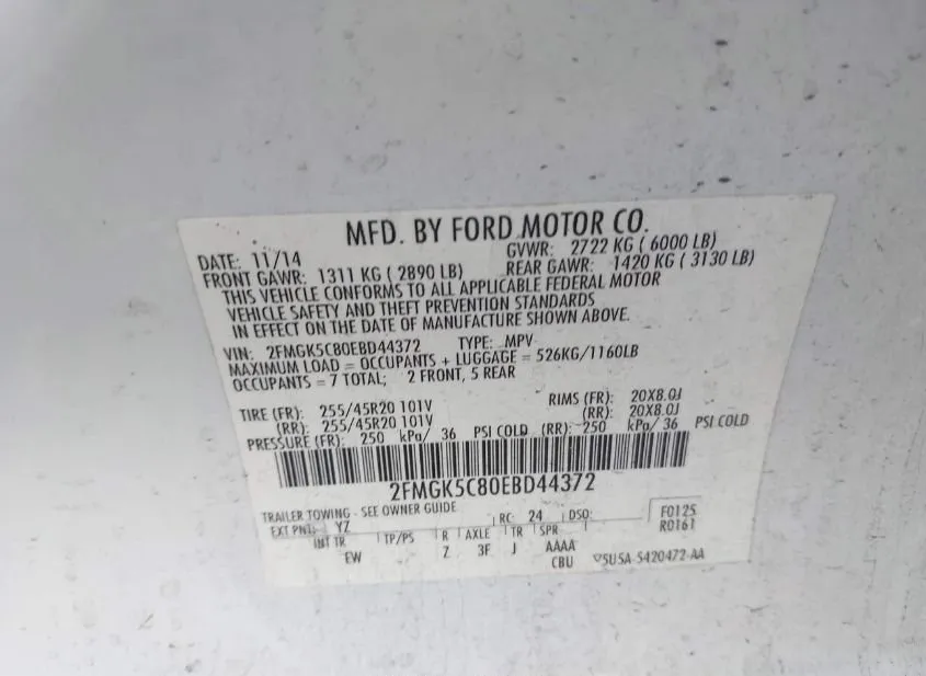 2014 FORD Flex Used VIN 2FMGK5C80EBD44372 – interior seats