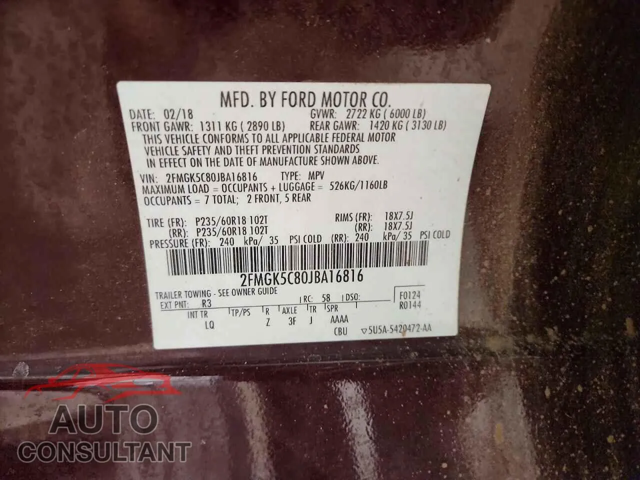 2018 FORD FLEX Damaged VIN 2FMGK5C80JBA16816 – photo 13 2018 FORD FLEX Damaged VIN 2FMGK5C80JBA16816 – photo 13