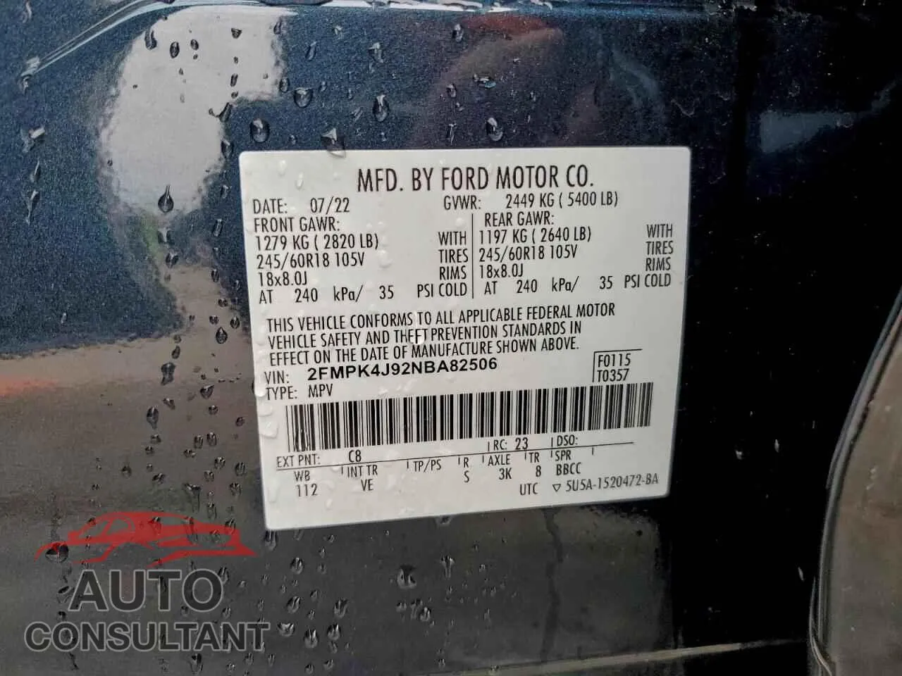 2022 FORD EDGE Damaged VIN 2FMPK4J92NBA82506 – photo 12