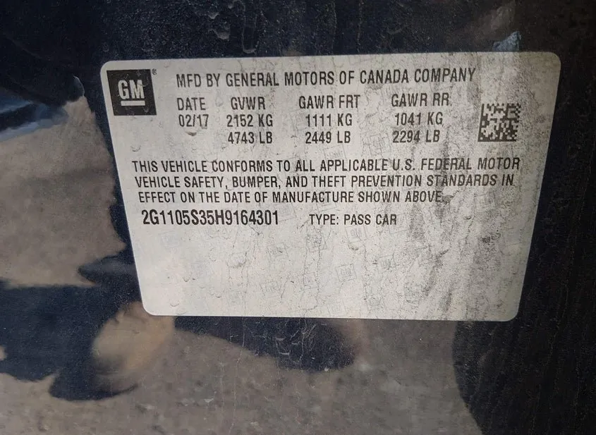 2017 CHEVROLET Impala Used VIN 2G1105S35H9164301 – undercarriage
