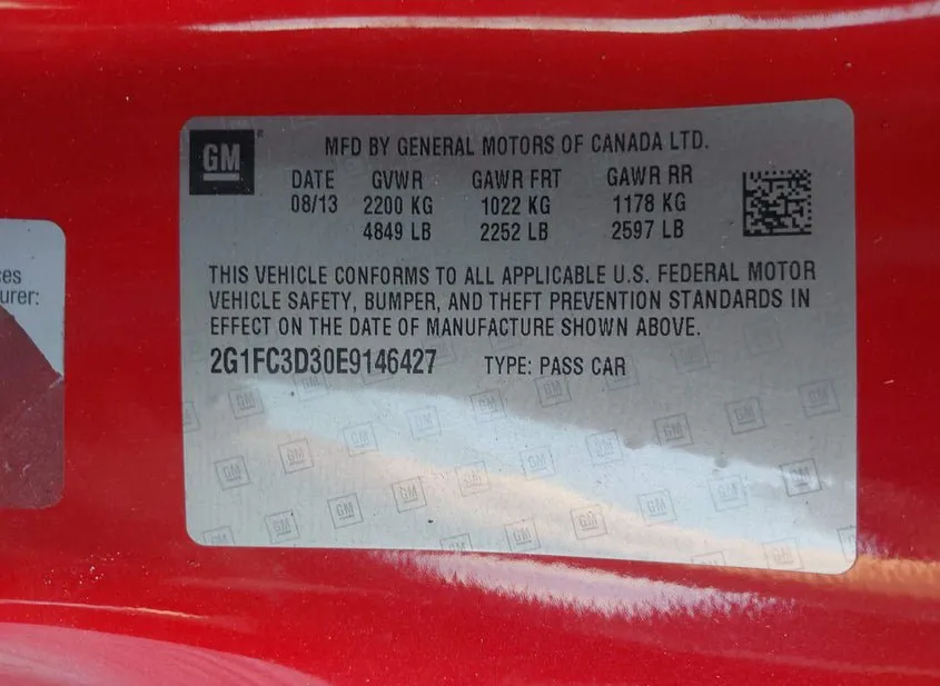 2014 CHEVROLET Camaro Used VIN 2G1FC3D30E9146427 – odometer reading