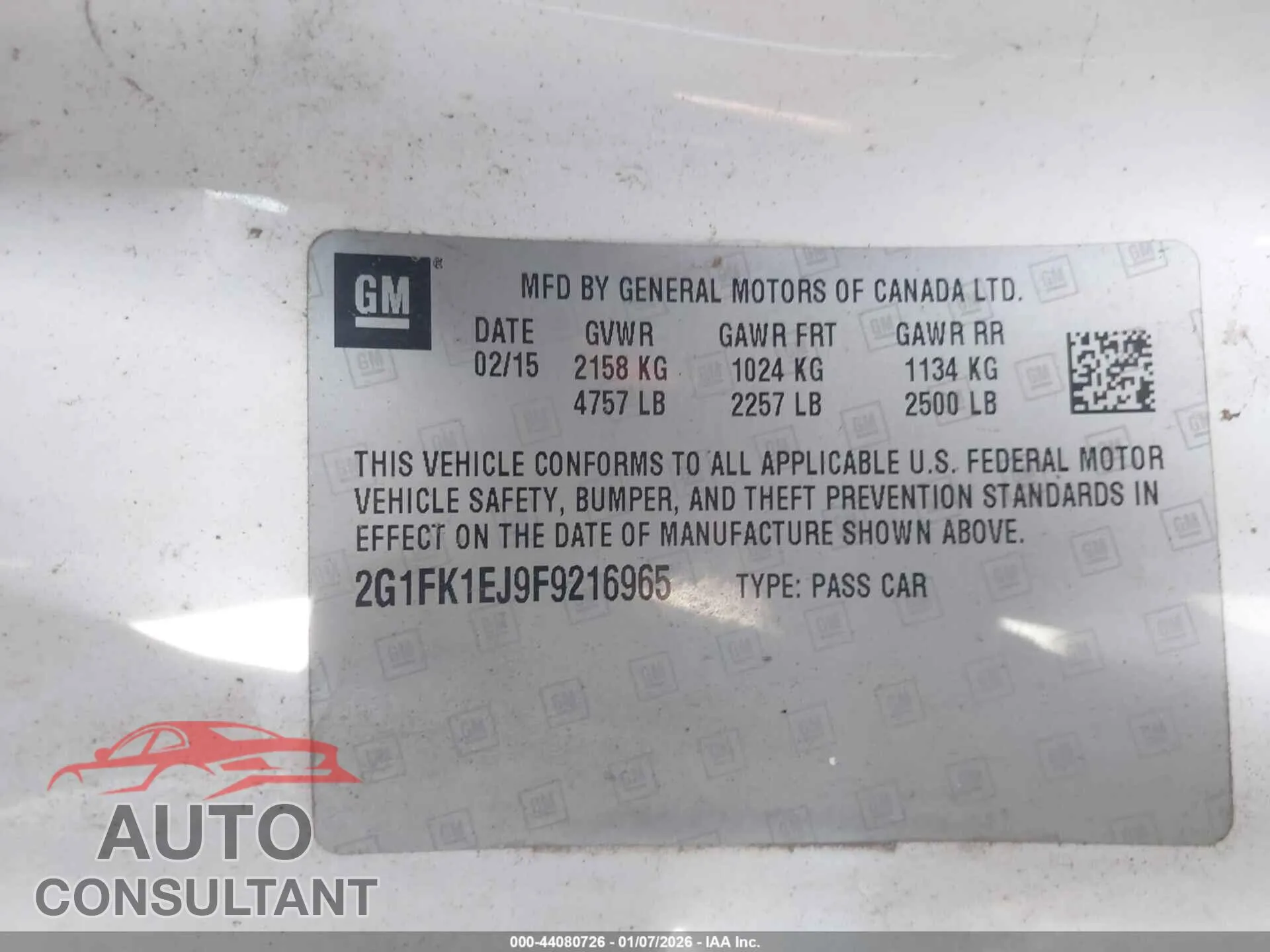 2015 CHEVROLET CAMARO Damaged VIN 2G1FK1EJ9F9216965 – trunk area