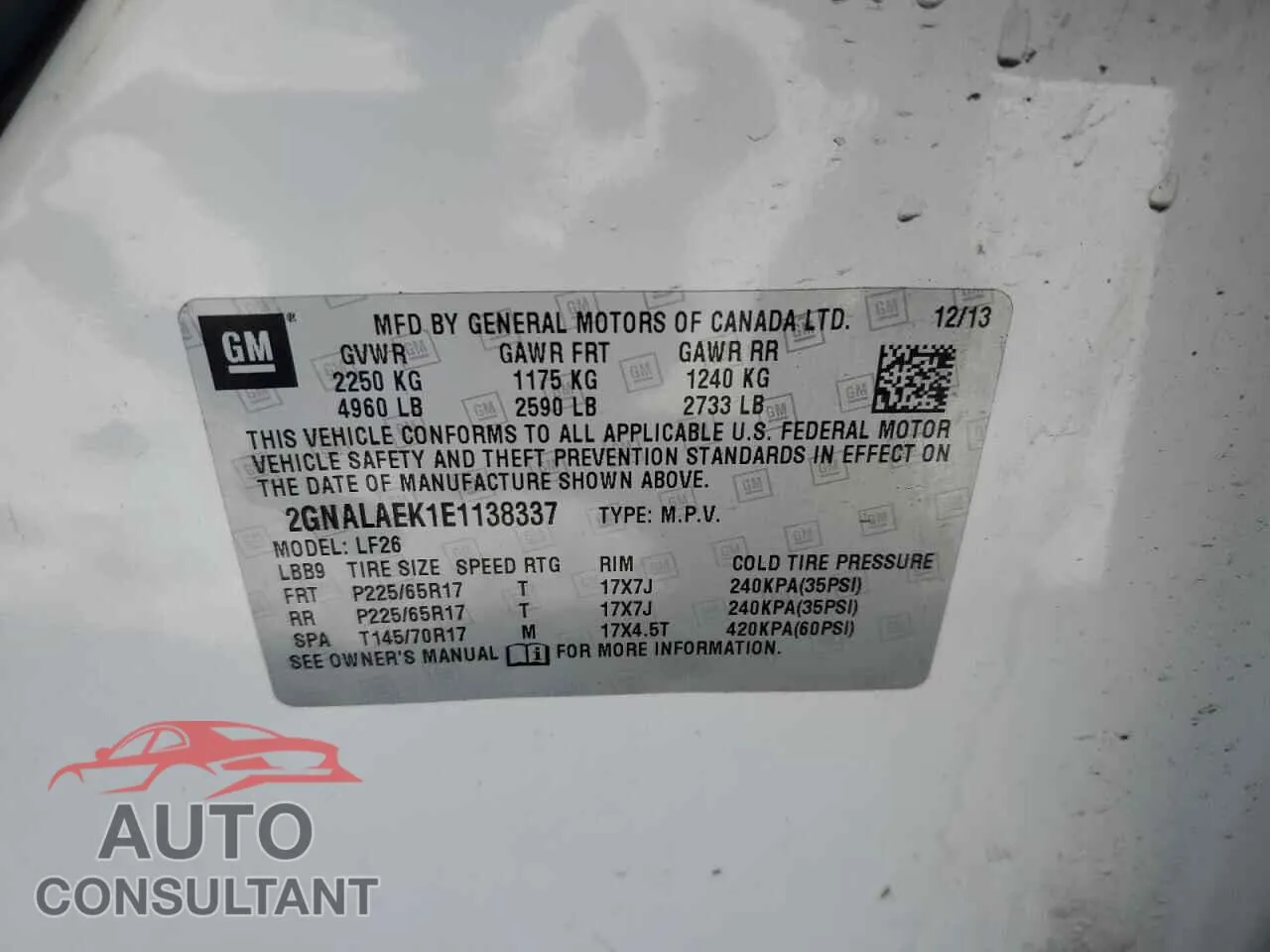 2014 CHEVROLET EQUINOX Damaged VIN 2GNALAEK1E1138337 – photo 13 2014 CHEVROLET EQUINOX Damaged VIN 2GNALAEK1E1138337 – photo 13