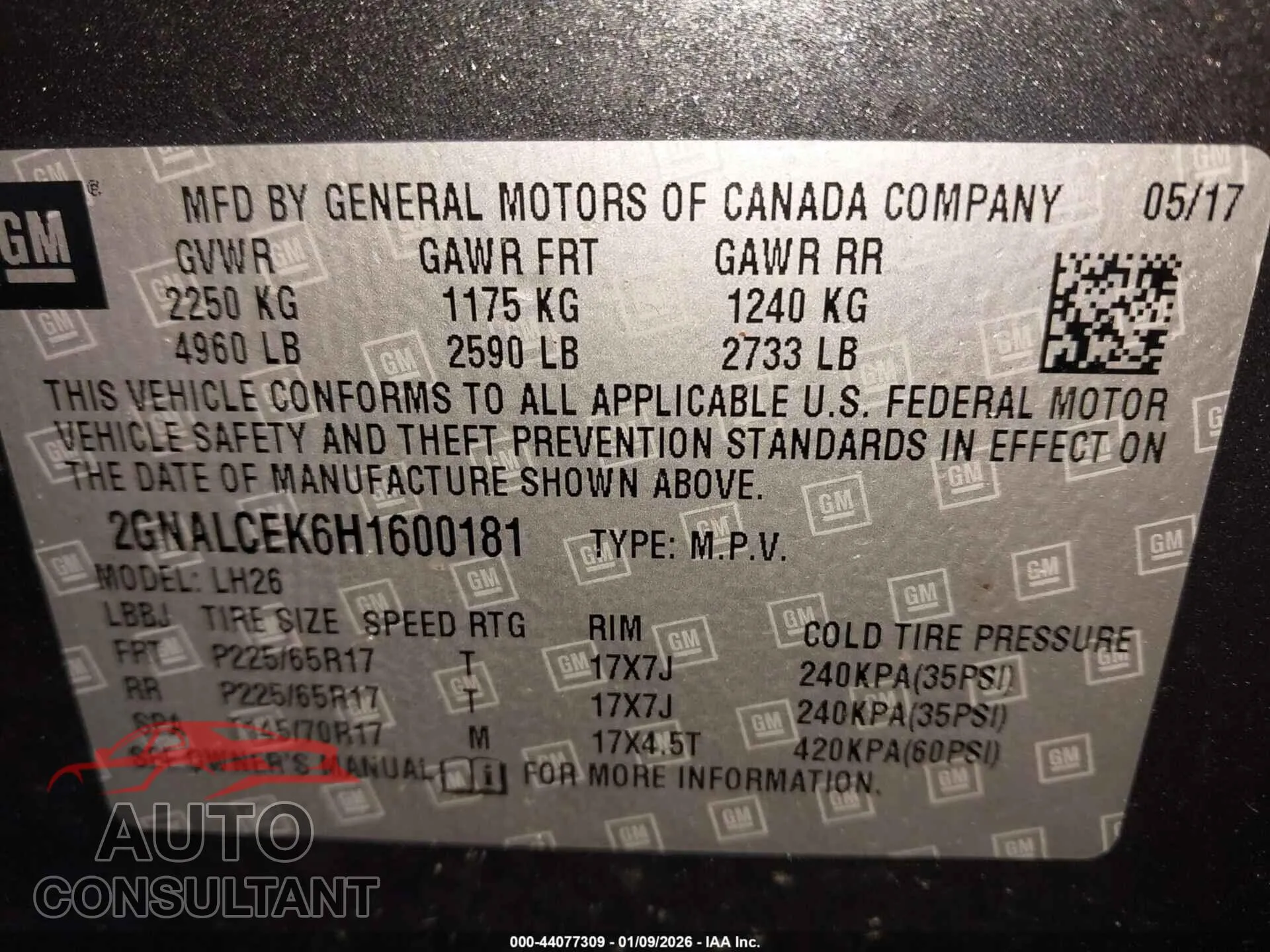 2017 CHEVROLET EQUINOX Used VIN 2GNALCEK6H1600181 – trunk area