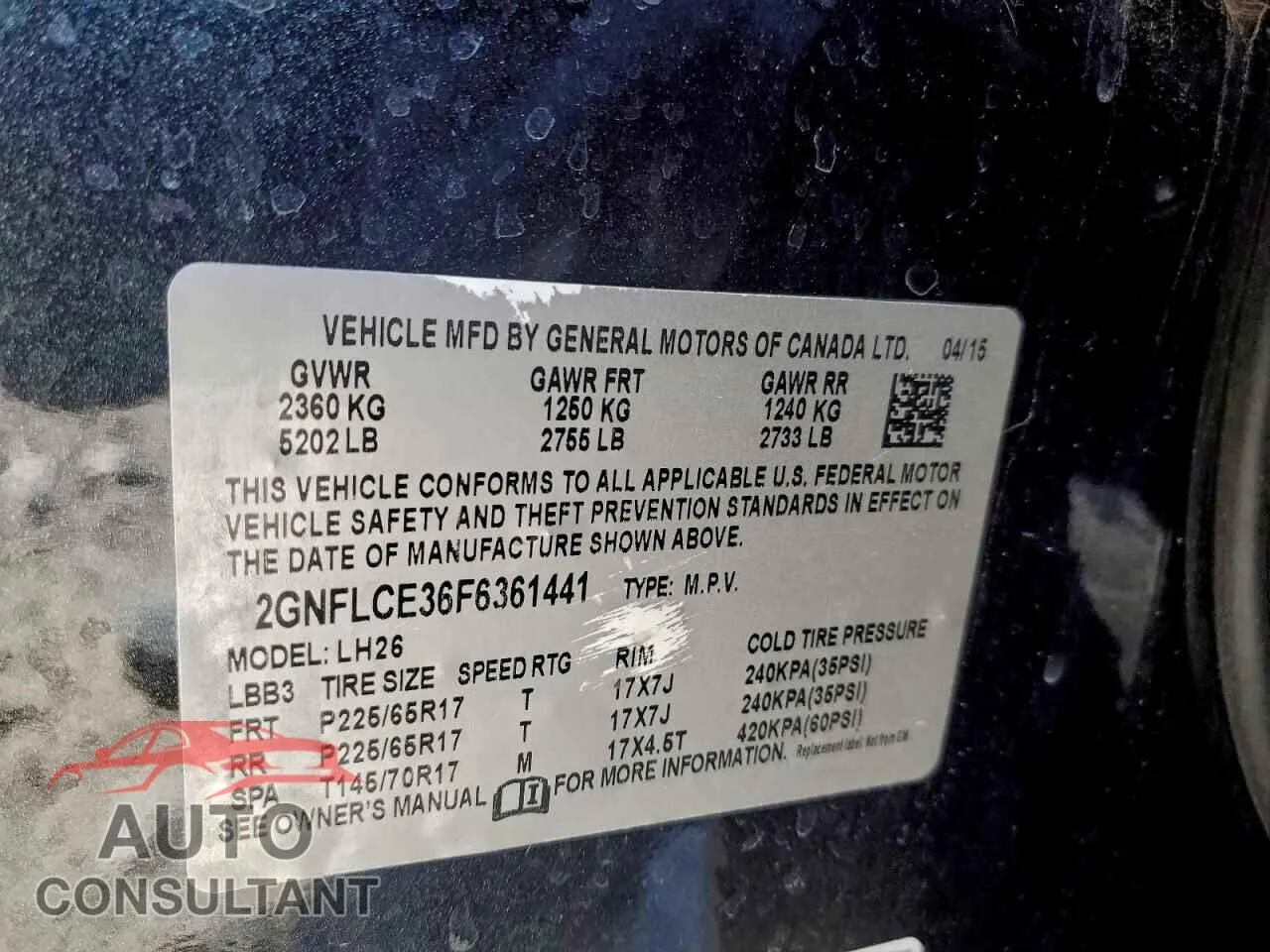 2015 CHEVROLET EQUINOX Damaged VIN 2GNFLCE36F6361441 – photo 13