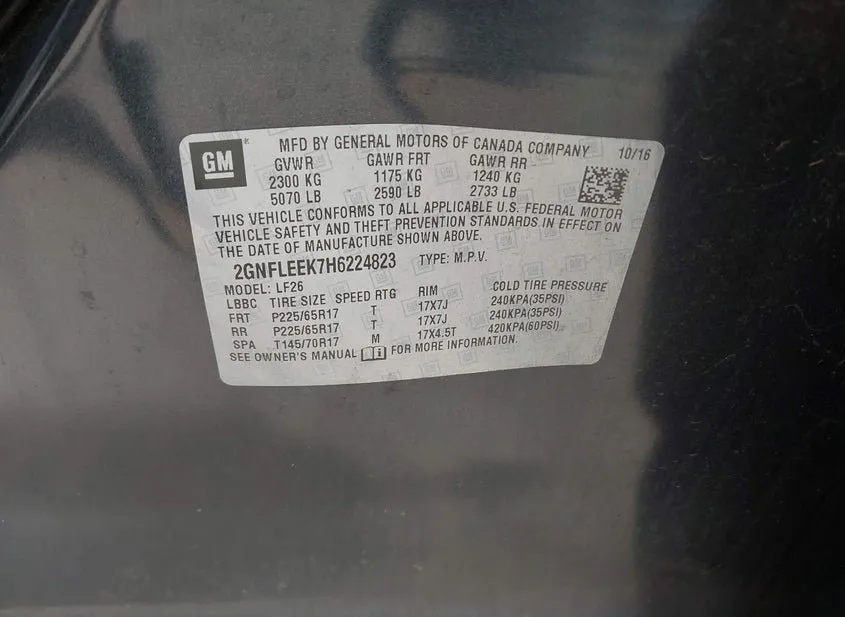 2017 CHEVROLET Equinox Used VIN 2GNFLEEK7H6224823 – engine bay 2017 CHEVROLET Equinox Used VIN 2GNFLEEK7H6224823 – engine bay