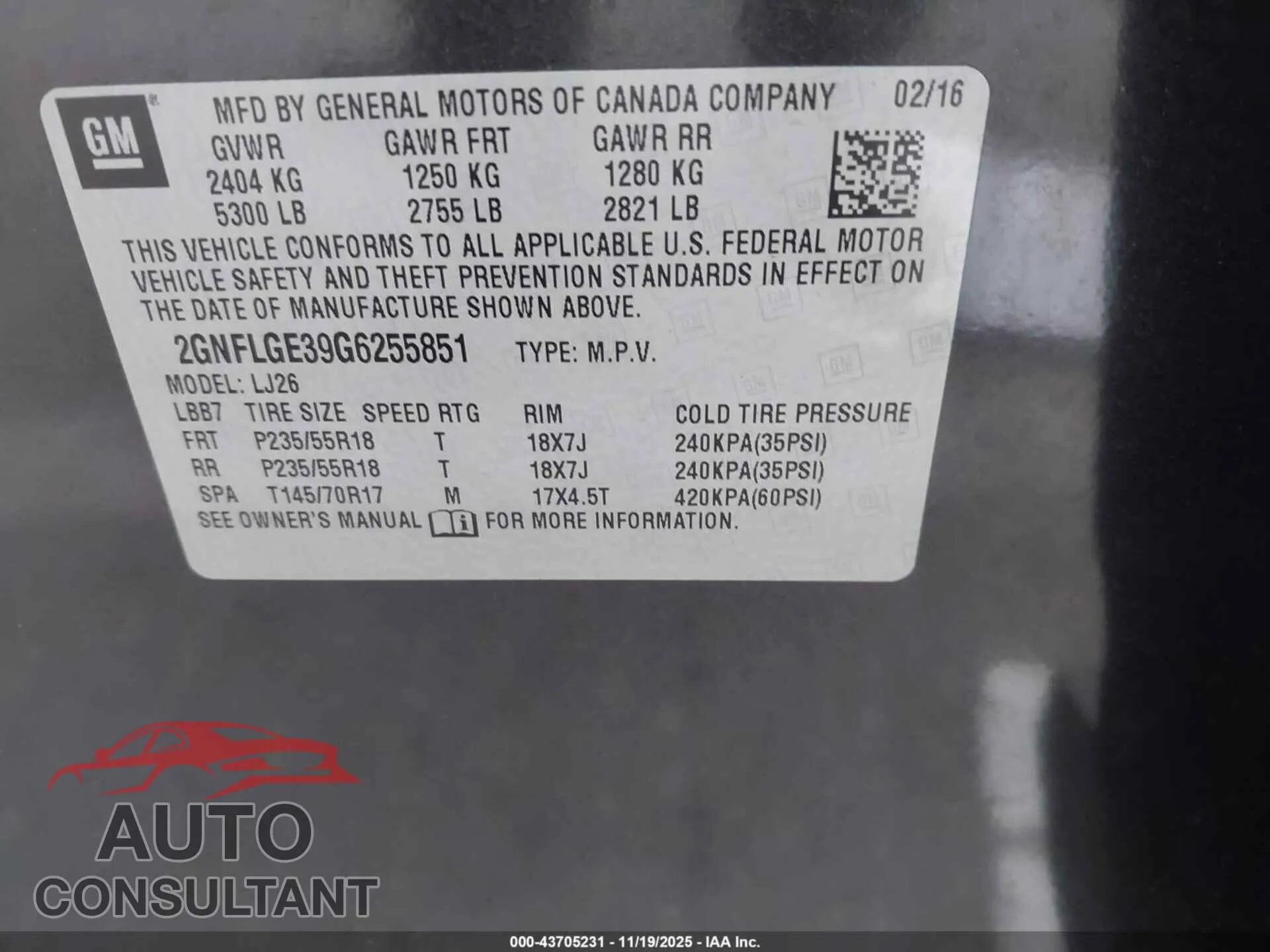 2016 CHEVROLET EQUINOX Damaged VIN 2GNFLGE39G6255851 – trunk area