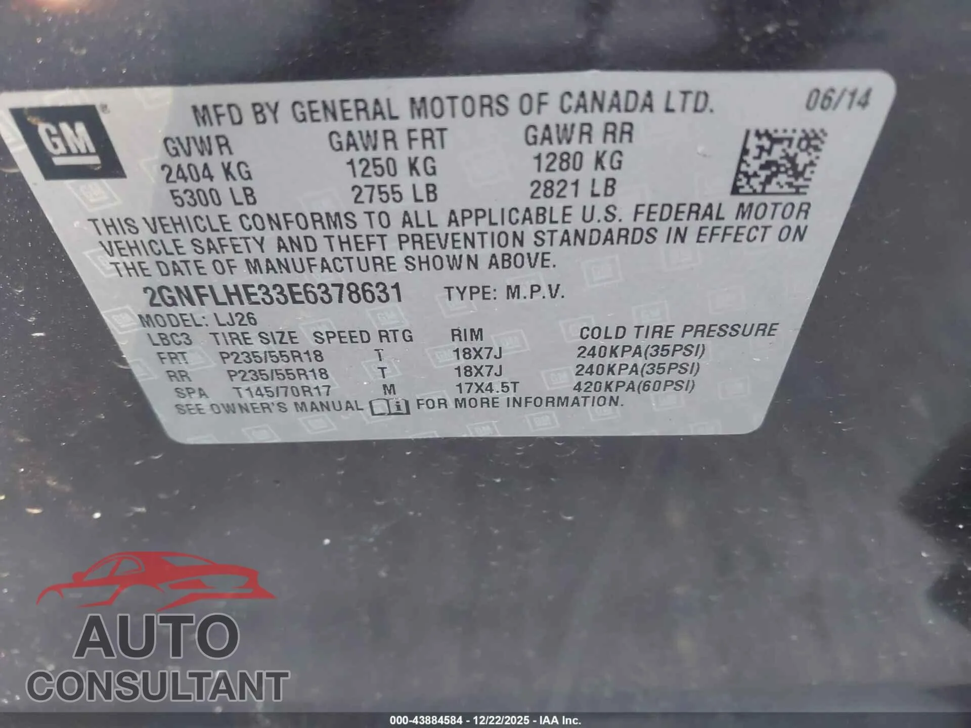 2014 CHEVROLET EQUINOX Damaged VIN 2GNFLHE33E6378631 – trunk area