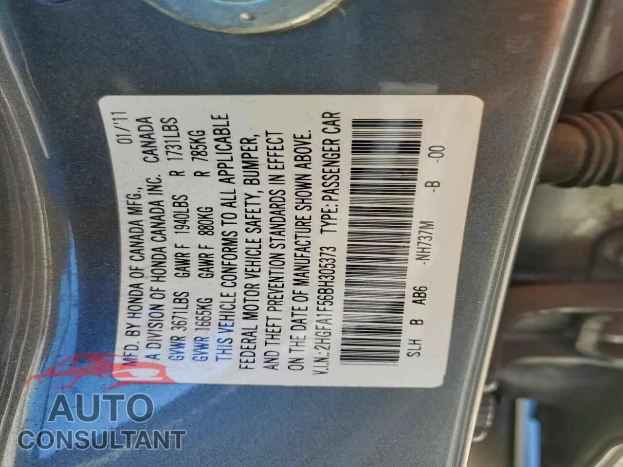 2011 HONDA CIVIC Damaged VIN 2HGFA1F56BH305373 – photo 12