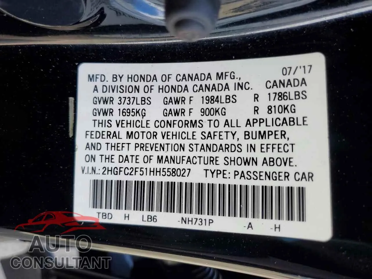 2017 HONDA CIVIC Damaged VIN 2HGFC2F51HH558027 – photo 12