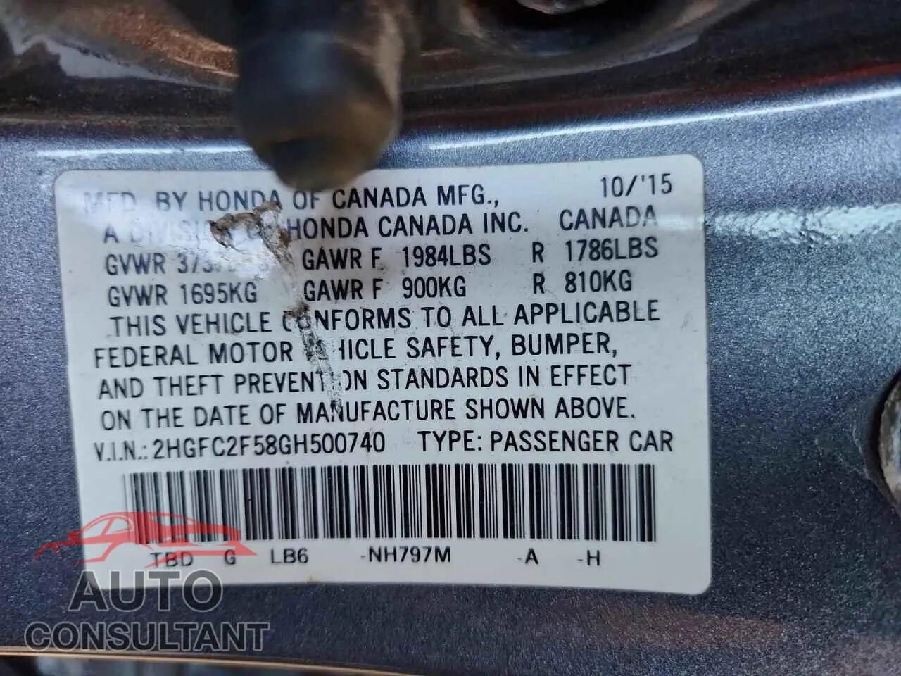 2016 HONDA CIVIC Damaged VIN 2HGFC2F58GH500740 – photo 13
