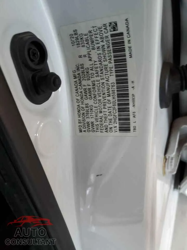 2020 HONDA CIVIC Damaged VIN 2HGFC2F60LH598763 – photo 12 2020 HONDA CIVIC Damaged VIN 2HGFC2F60LH598763 – photo 12