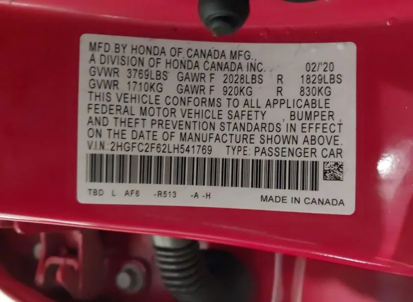 2020 HONDA Civic Used VIN 2HGFC2F62LH541769 – photo 15