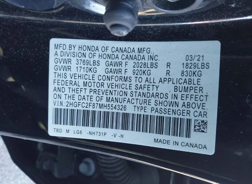 2021 HONDA Civic Used VIN 2HGFC2F87MH554326 – photo 19 2021 HONDA Civic Used VIN 2HGFC2F87MH554326 – photo 19