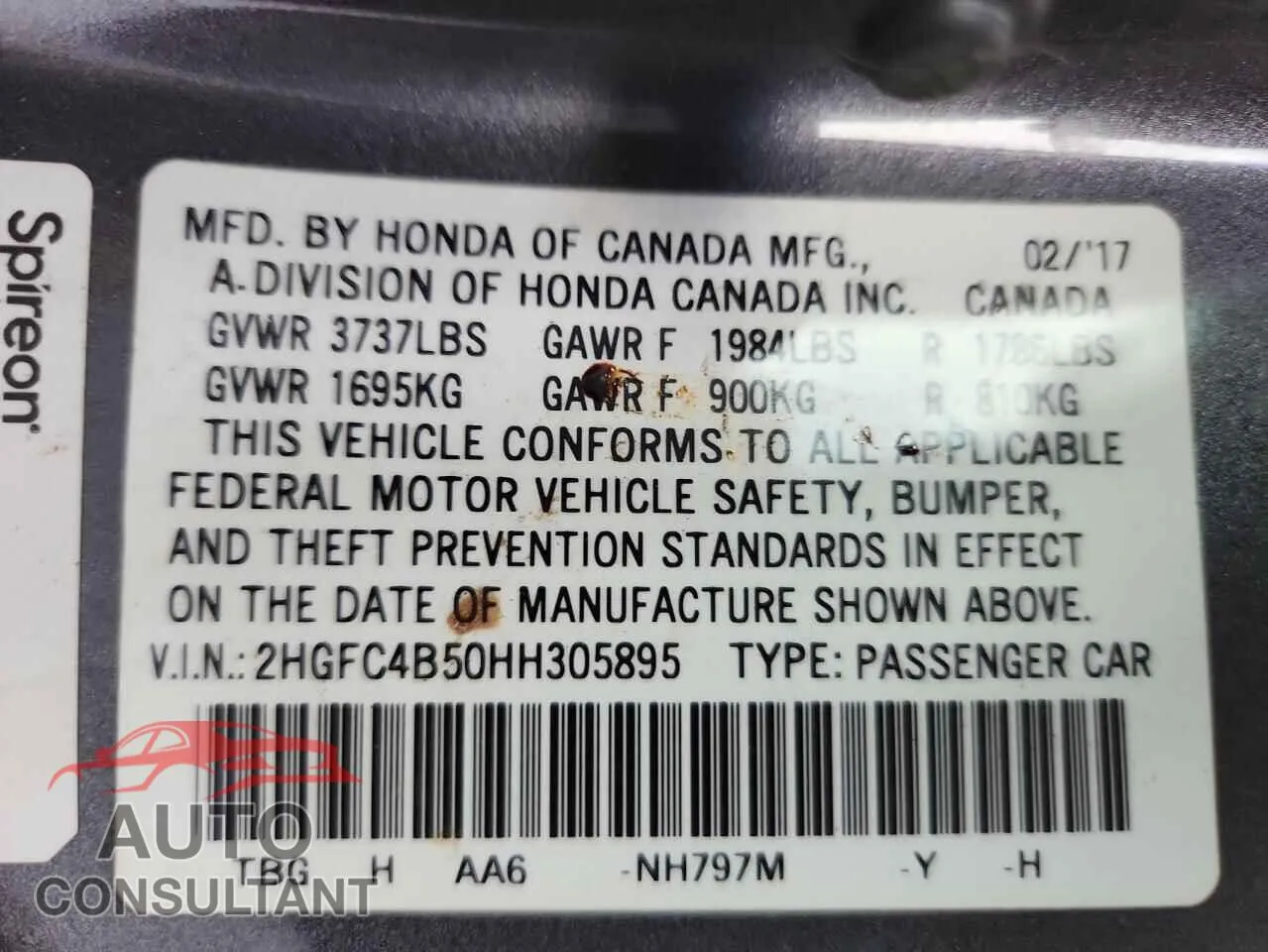 2017 HONDA CIVIC Damaged VIN 2HGFC4B50HH305895 – photo 12