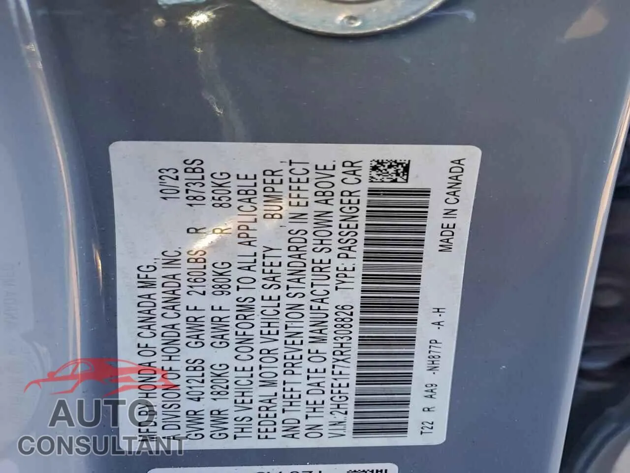 2024 HONDA CIVIC Damaged VIN 2HGFE1F7XRH308826 – photo 13