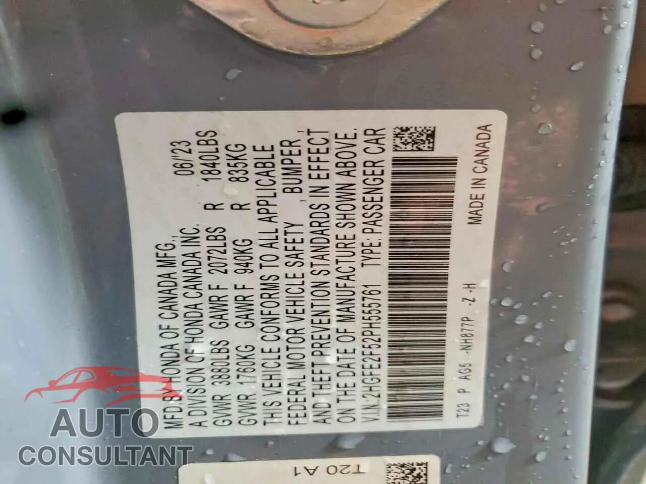 2023 HONDA CIVIC Damaged VIN 2HGFE2F52PH555761 – photo 12