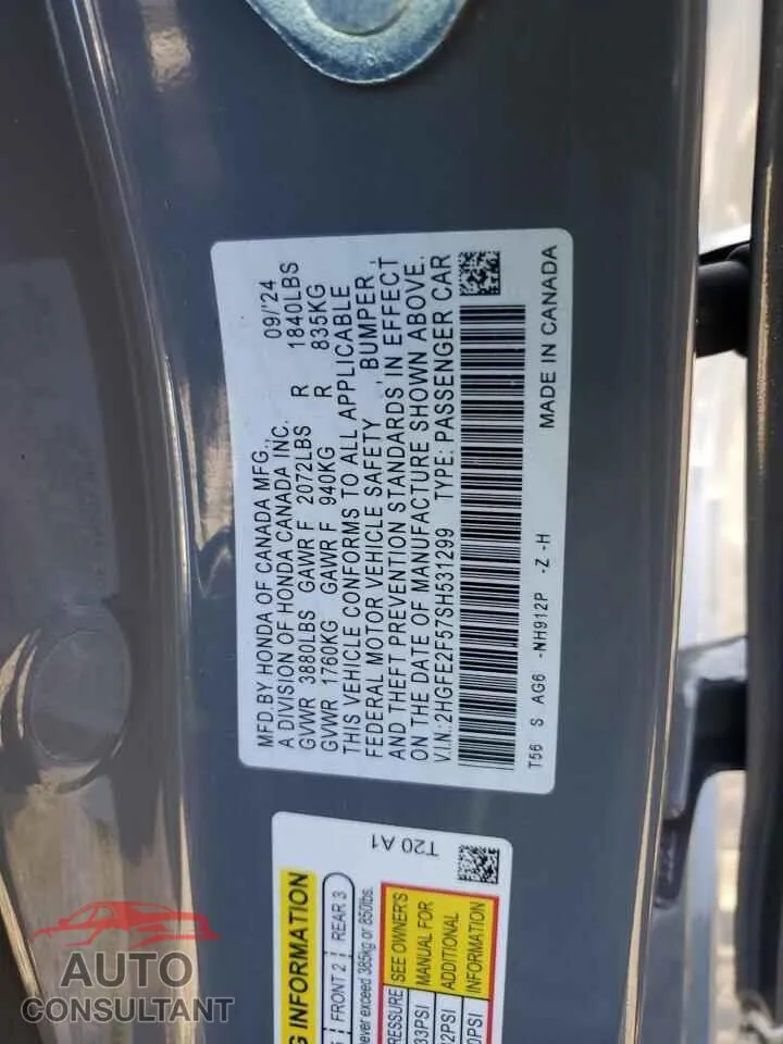 2025 HONDA CIVIC Damaged VIN 2HGFE2F57SH531299 – photo 12