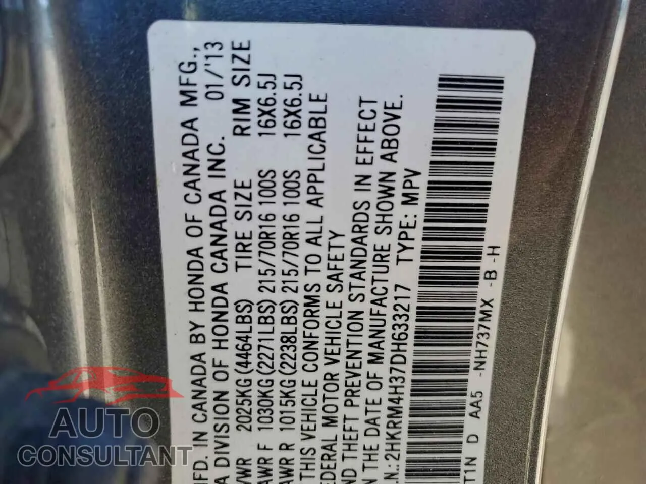 2013 HONDA CRV Damaged VIN 2HKRM4H37DH633217 – photo 14