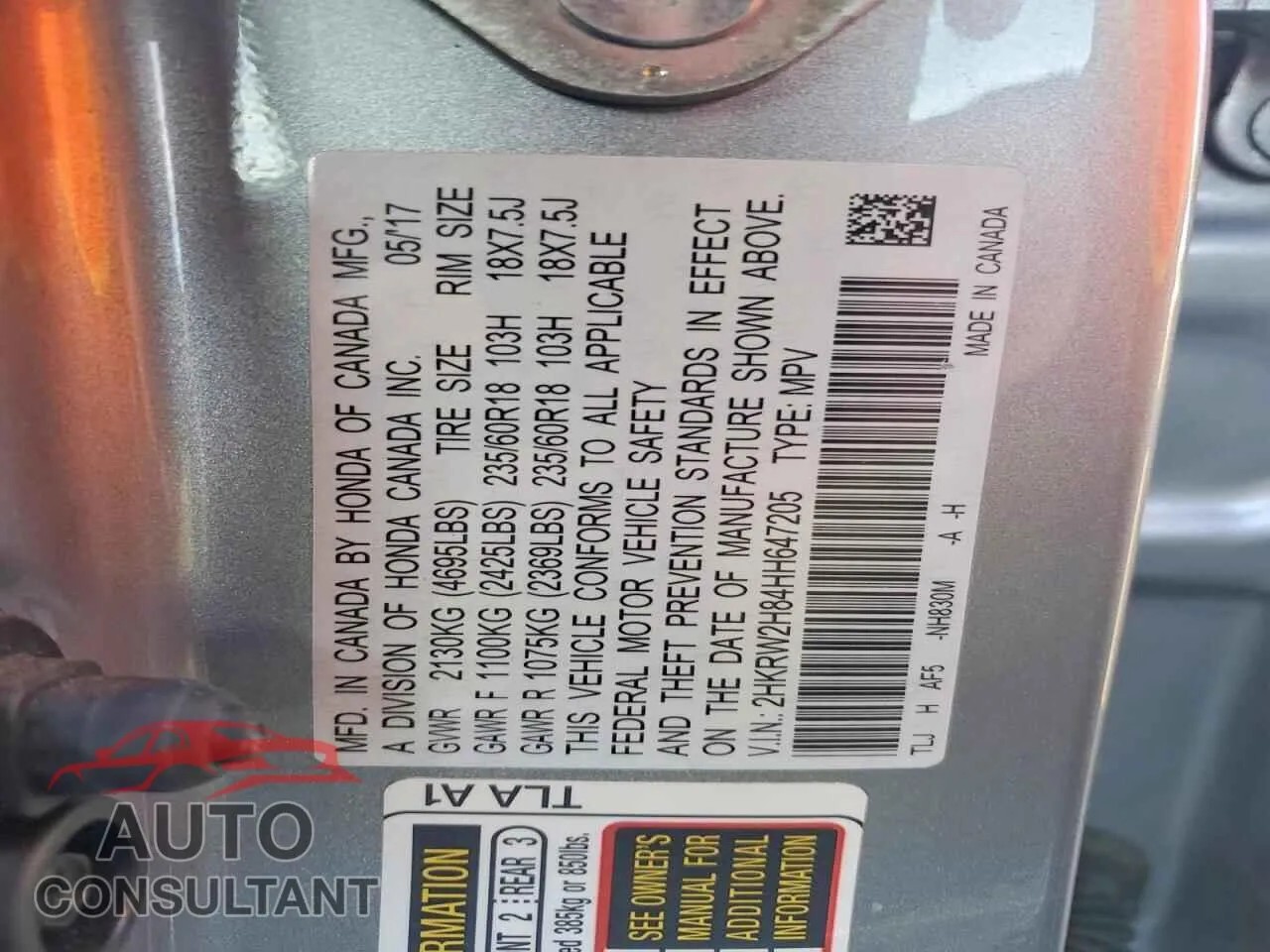 2017 HONDA CRV Damaged VIN 2HKRW2H84HH647205 – photo 13