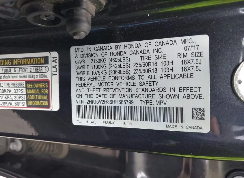 2017 HONDA CR-V Used VIN 2HKRW2H86HH665799 – photo 18