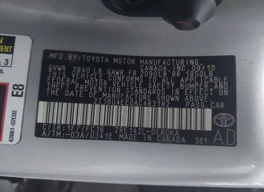 2010 TOYOTA Corolla Used VIN 2T1BU4EE0AC483182 – undercarriage