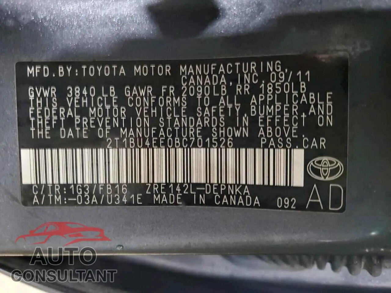 2011 TOYOTA COROLLA Damaged VIN 2T1BU4EE0BC701526 – photo 12