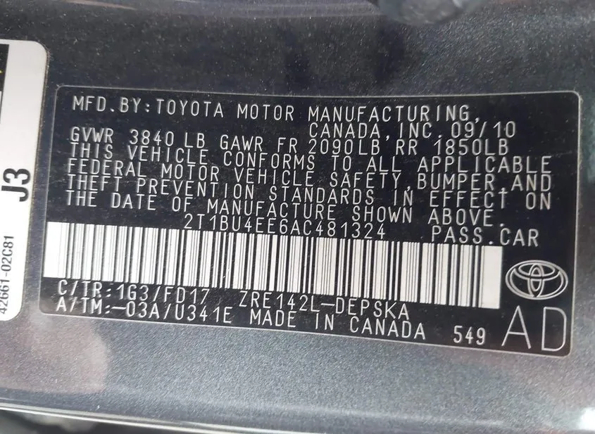 2010 TOYOTA COROLLA Used VIN 2T1BU4EE6AC481324 – undercarriage