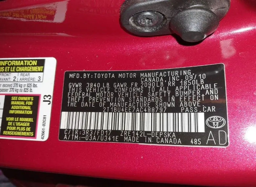2010 TOYOTA Corolla Used VIN 2T1BU4EE7AC488797 – dashboard 2010 TOYOTA Corolla Used VIN 2T1BU4EE7AC488797 – dashboard