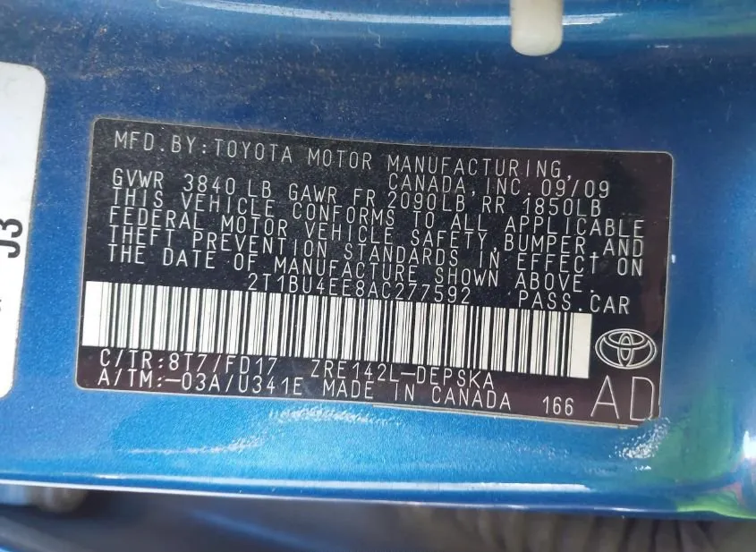 2010 TOYOTA Corolla Used VIN 2T1BU4EE8AC277592 – side profile