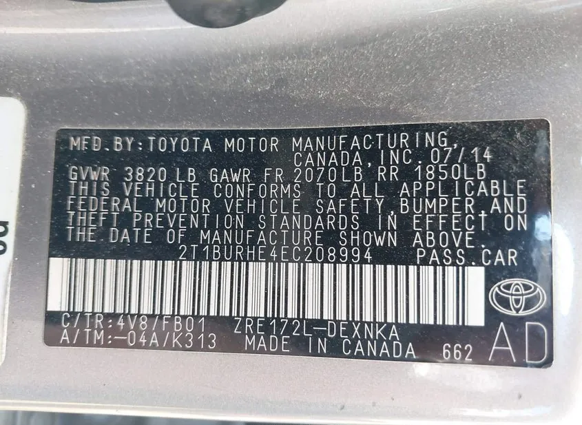 2014 TOYOTA Corolla Used VIN 2T1BURHE4EC208994 – interior seats