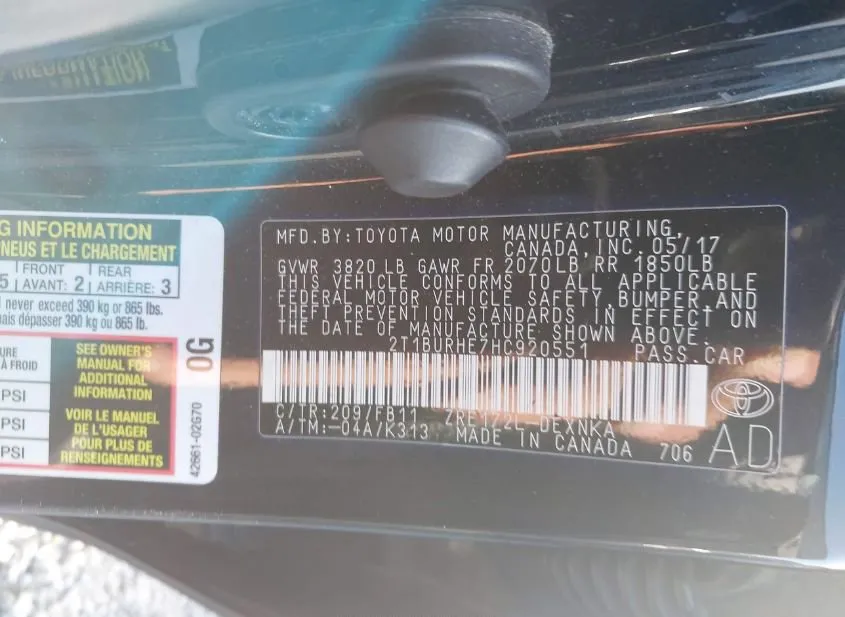 2017 TOYOTA Corolla Used VIN 2T1BURHE7HC920551 – rear exterior