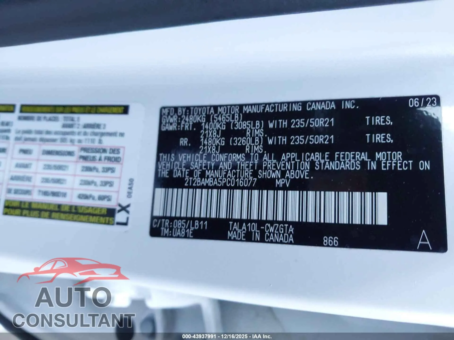 2023 LEXUS RX 350 Damaged VIN 2T2BAMBA5PC016077 – trunk area