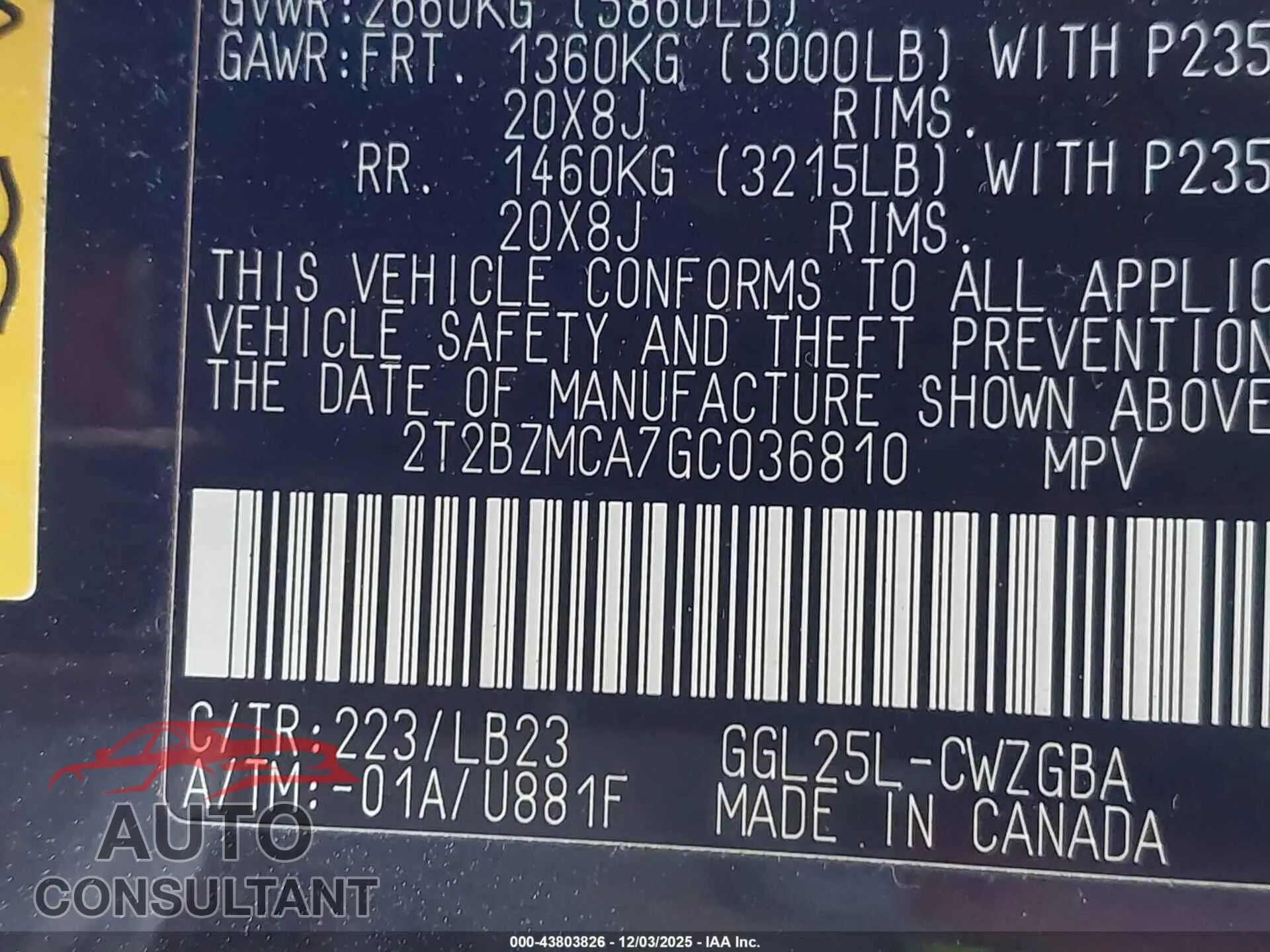 2016 LEXUS RX 350 Damaged VIN 2T2BZMCA7GC036810 – trunk area