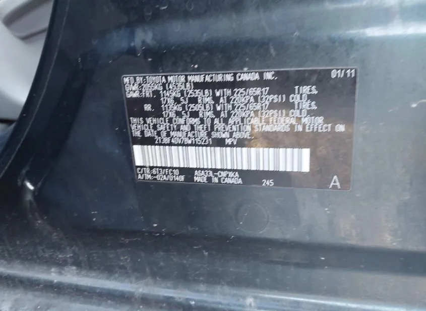 2011 TOYOTA RAV4 Damaged VIN 2T3BF4DV7BW115231 – engine bay