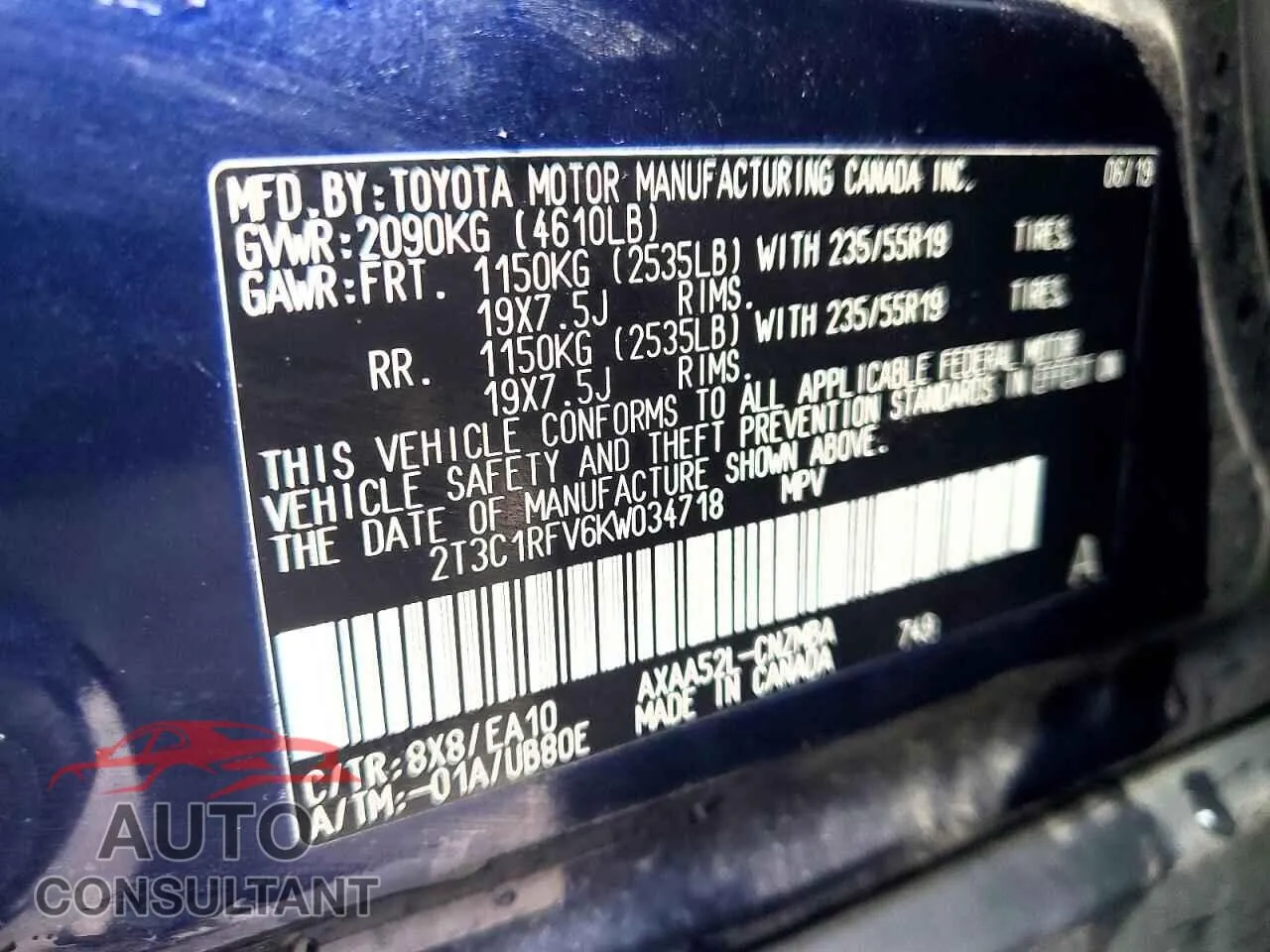 2019 TOYOTA RAV4 Damaged VIN 2T3C1RFV6KW034718 – photo 13