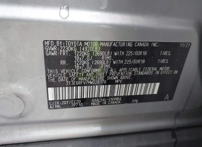 2021 TOYOTA RAV4 Used VIN 2T3E6RFV7MW028178 – dashboard
