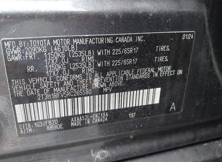 2024 TOYOTA RAV4 Used VIN 2T3H1RFV5RC265580 – dashboard