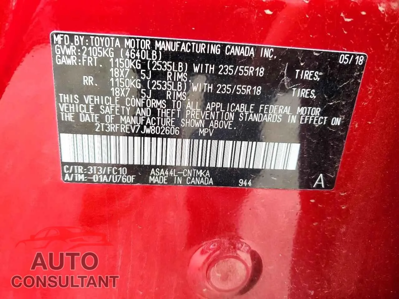 2018 TOYOTA RAV4 Damaged VIN 2T3RFREV7JW802606 – photo 13 2018 TOYOTA RAV4 Damaged VIN 2T3RFREV7JW802606 – photo 13