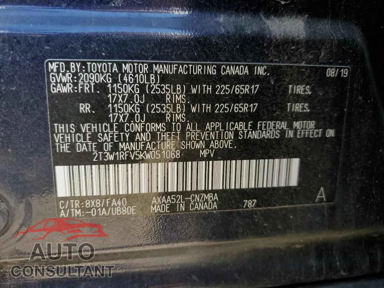 2019 TOYOTA RAV4 Damaged VIN 2T3W1RFV5KW051068 – photo 14