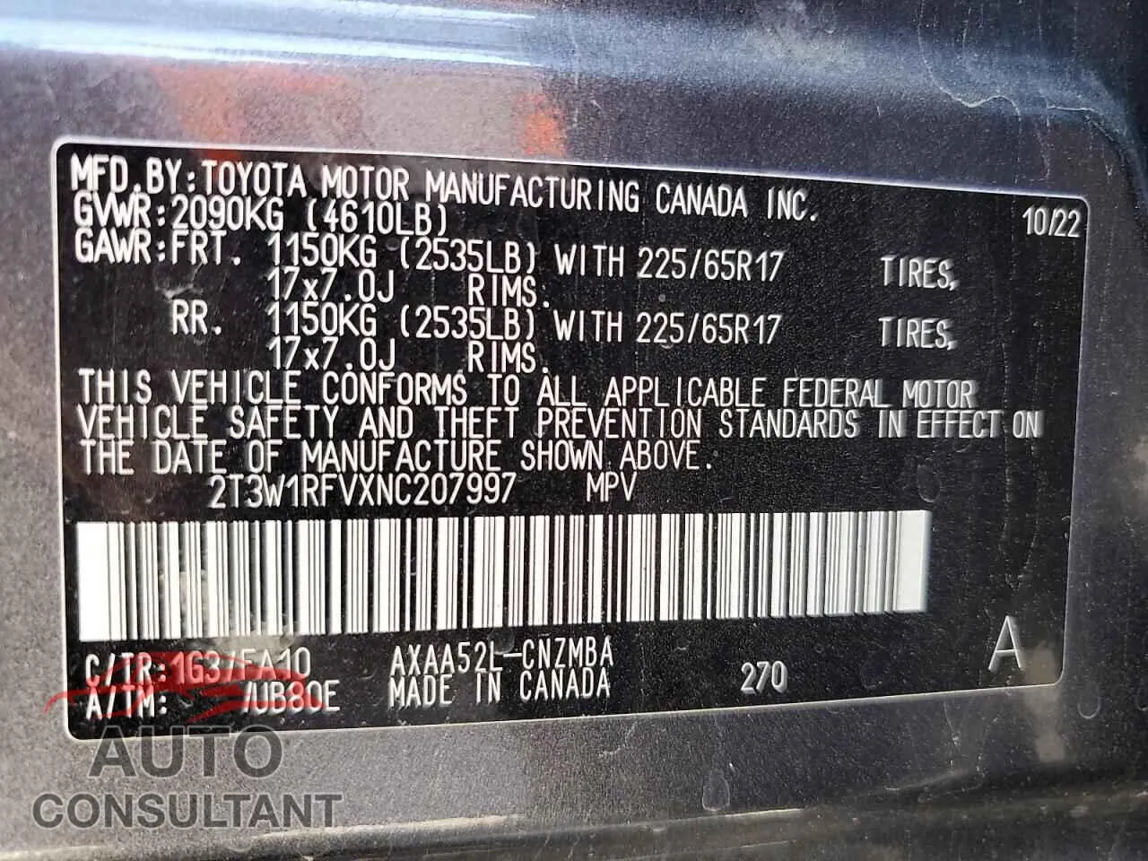 2022 TOYOTA RAV4 Damaged VIN 2T3W1RFVXNC207997 – photo 13