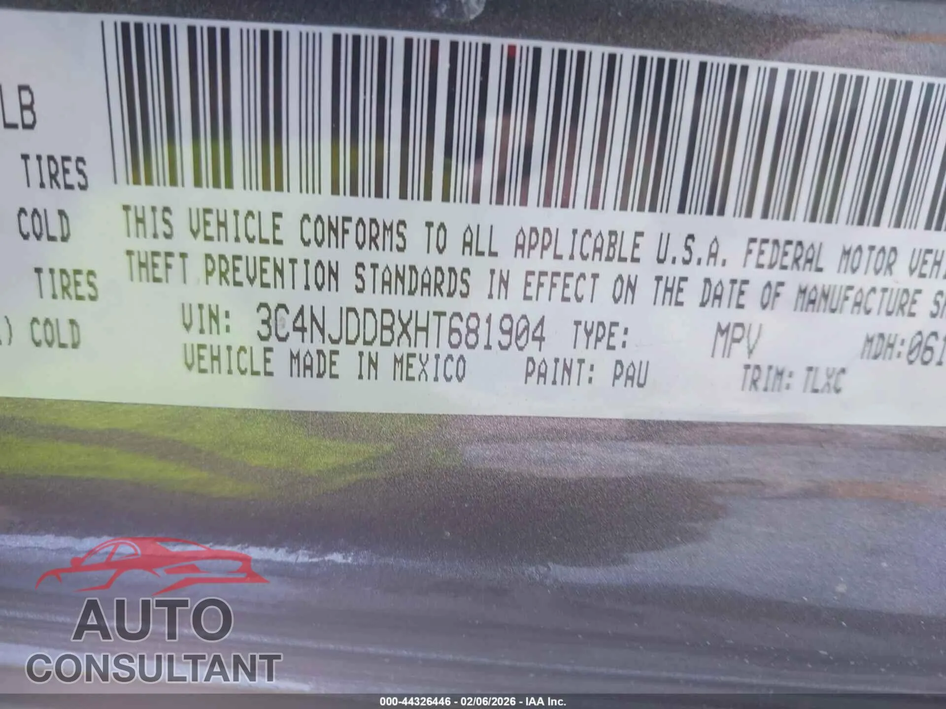 2017 JEEP NEW COMPASS Used VIN 3C4NJDDBXHT681904 – trunk area