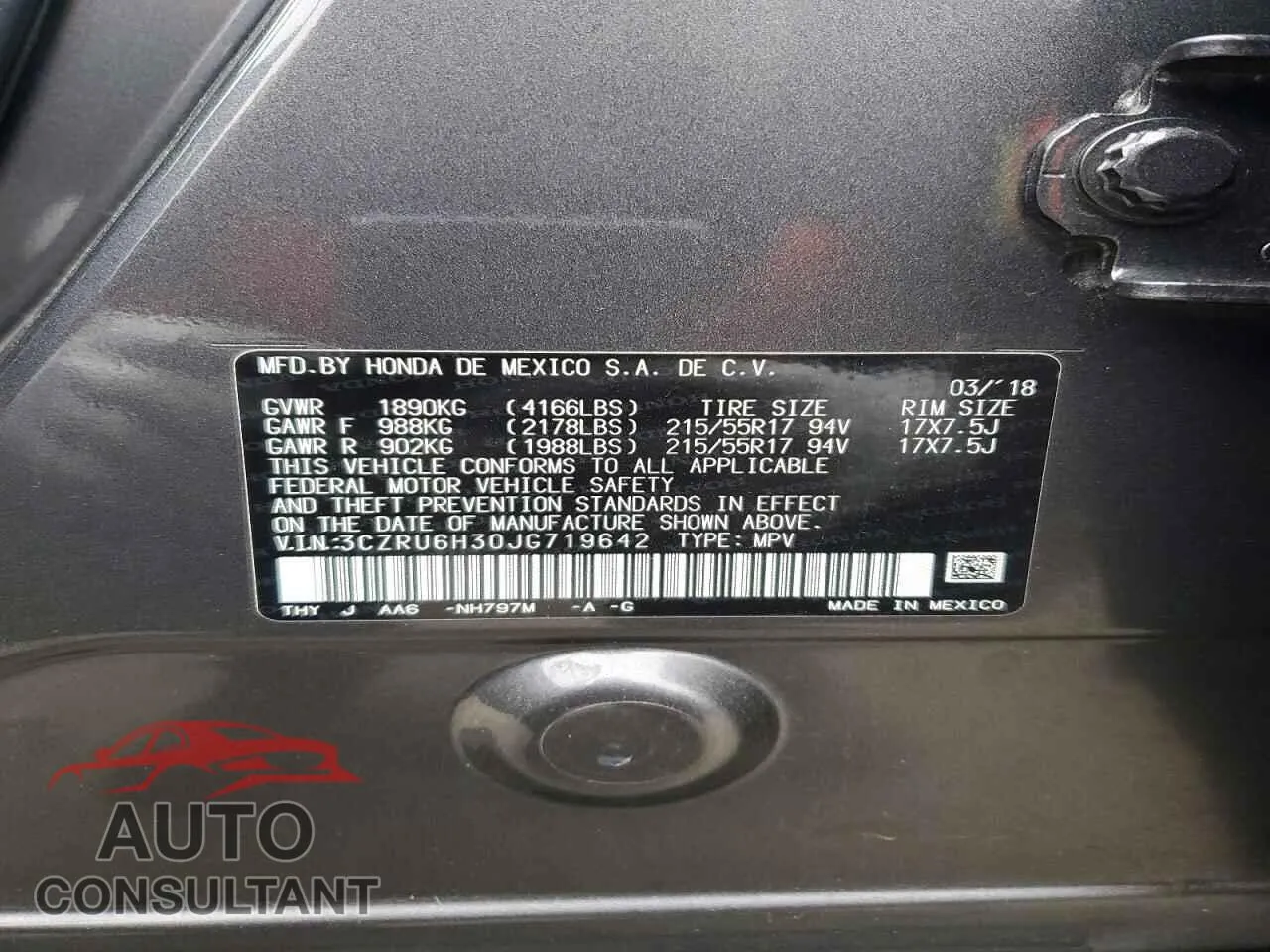 2018 HONDA HR-V Damaged VIN 3CZRU6H30JG719642 – photo 13